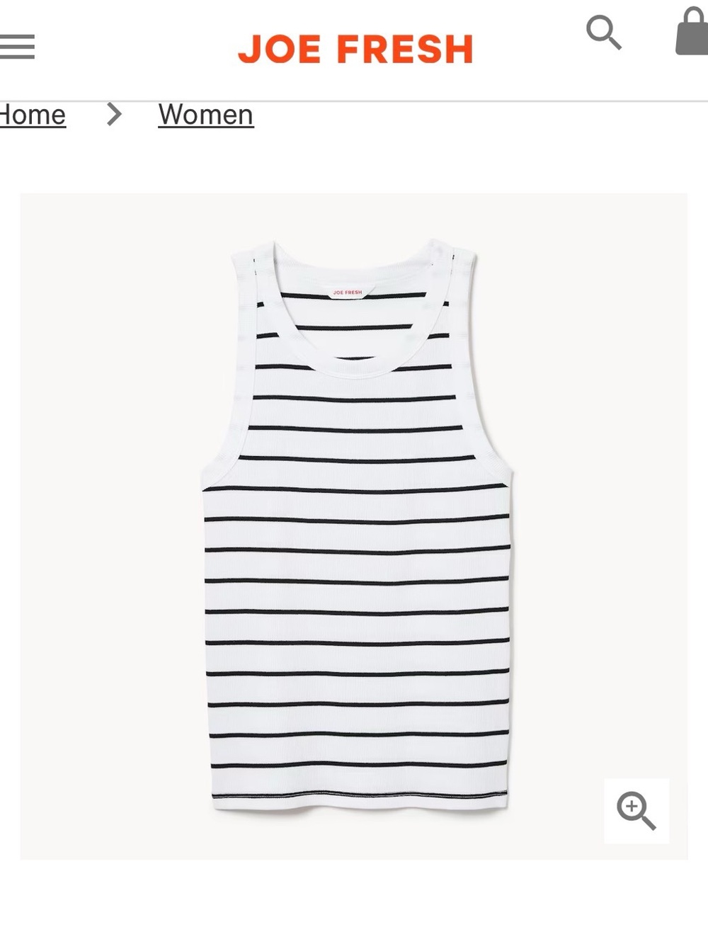 Joe Fresh White and Black Striped Ribbed Tank NWOT Size XL